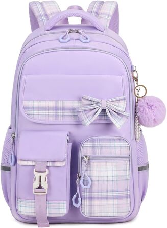 Шкільний рюкзак Tanou для дівчаток, водонепроникний, з ручкою-телескопом, візерунок 'каваї', 9-16 років (фіолетовий)