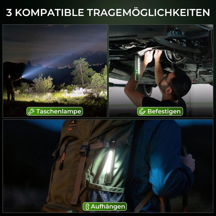 Ліхтарик LED акумуляторний 500000 люмен, 9 режимів, XHP90.2, Zoom, IPX7 водонепроникний, для кемпінгу, походів, надзвичайних ситуацій (зелений)