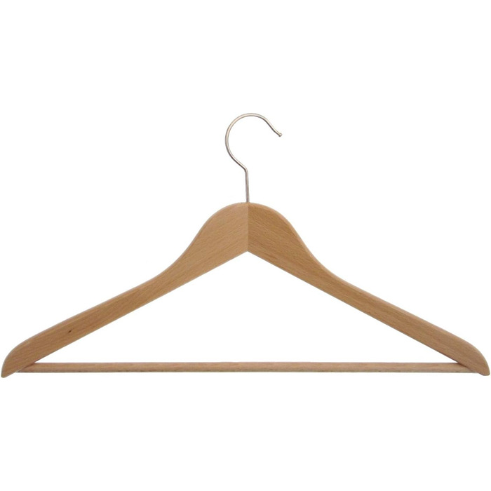HAGSPIEL Wooden Clothes Hangers, 12-Piece Set - Beechwood Hangers, Natural Lacquered (Water-based Lacquer), Silver-Colored Swivel Metal Hook, Made in Austria (with Shoulder Rest)