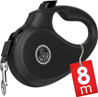 Extendable Dog Leash - 8m Retractable Leash for Small & Large Dogs - 50kg Weight Limit - Black
