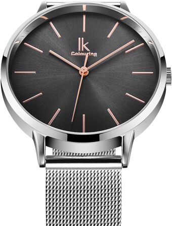 Годинник жіночий Alienwork IK Minimalist, ультратонкий, сітчате браслет (срібло/сірий/сріблястий сітчастий ремінець)