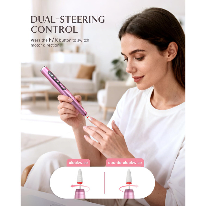 Електрична фрезерна машинка JOREST 13-в-1 бездротова, 35 000 об/хв, 6 режимів - набір для манікюру для гелевих та акрилових нігтів, догляд за нігтями для початківців, рожевий колір