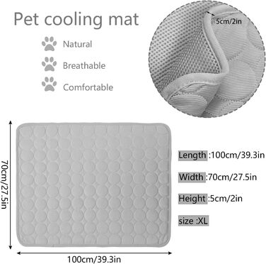 Килимок охолоджуючий для собак YXHZVON, 150 x 100 см, 2XL, сірий. Охолоджуючий килимок для собак, літній, миючий, для дому, машини, в дорогу
