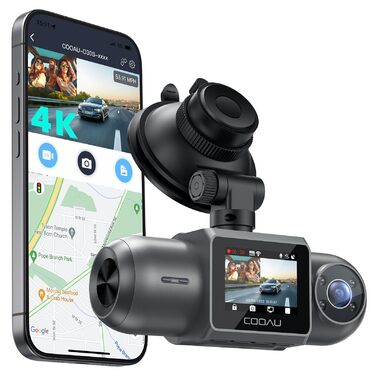 Відеореєстратор COOAU D30S 4K з GPS, WiFi, подвійна камера 2.5K/1080P, нічна зйомка, G-сенсор, паркування, підтримка карт до 256GB