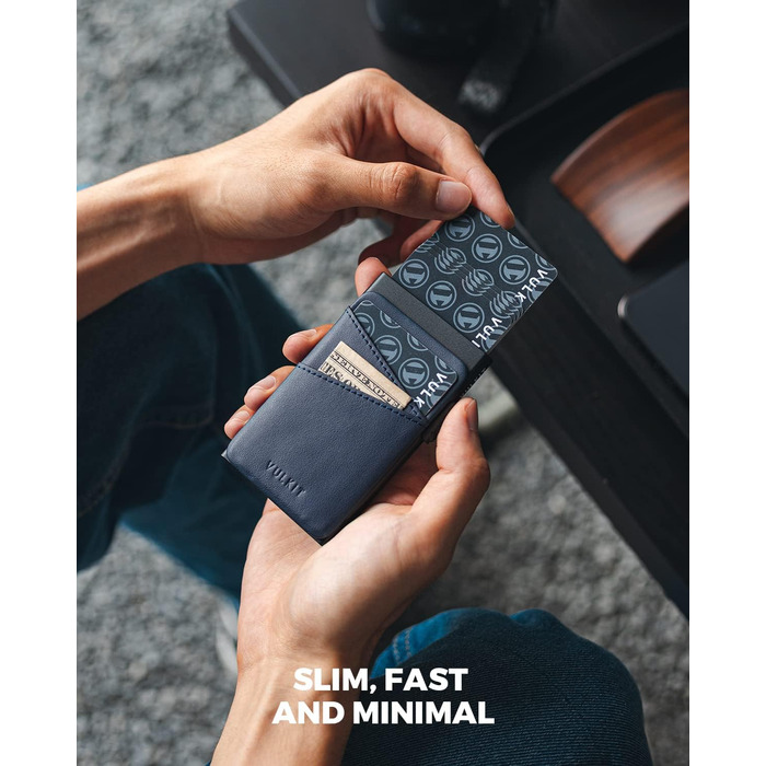 Кредитне портмоне для чоловіків VULKIT з автоматичним витягуванням карт, RFID NFC захистом, шкіряний фантик, на 5-9 карт (блакитний)