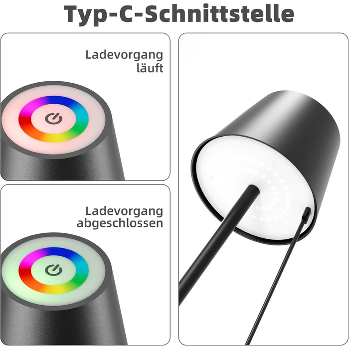 LED настільна лампа Qsky бездротова диммируемая з акумулятором, тепле світло 3000K+RGB, водонепроникна (IP54), для дому та вулиці (2 срібні + 1 чорна)