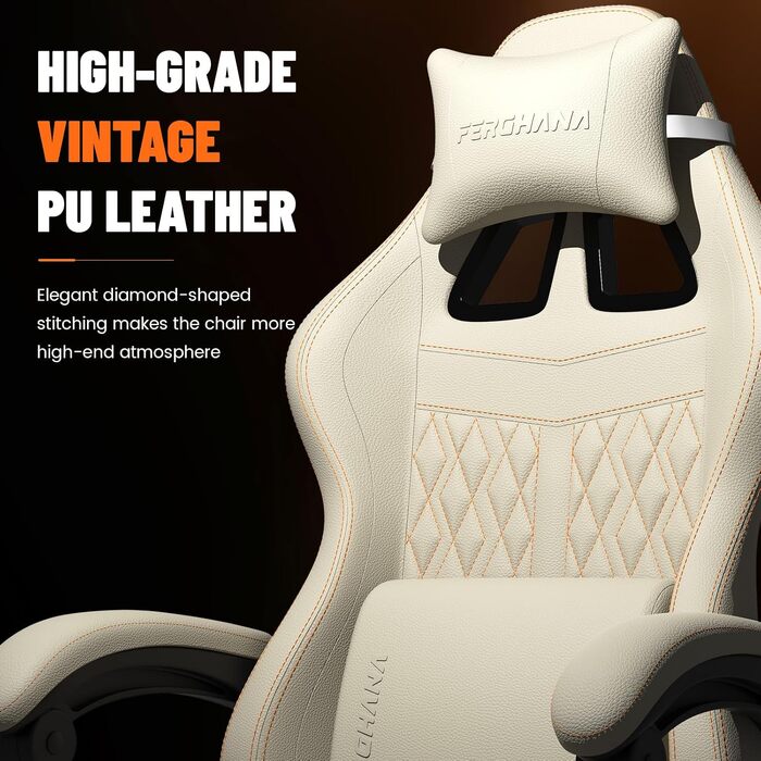 Ергономічне ігрове крісло Gaming Chair з підніжкою, регульованим нахилом спинки (90–135°), поперековою та підголівником, біле
