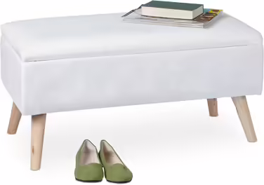Relaxdays Storage Bench with Velvet Upholstery, 40 Liters Capacity, Padded, Wooden Legs, Entryway, 2-Piece Chest Bench, 41 x 80 x 40 cm, White
