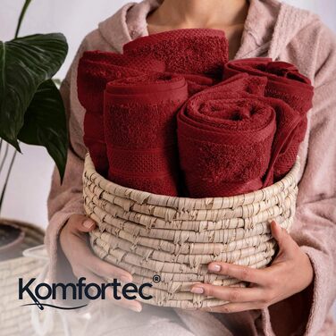 Набір махрових рушників Komfortec з 100% бавовни, 8 шт. (4 банні 70x140 см та 4 для рук 50x100 см), м'які, колір Aurorarot