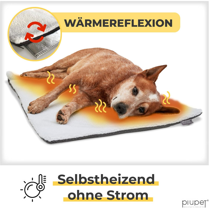Самогріюча ковдра для собак PiuPet® 90x60 см: тепла, фланелева, без електроенергії, для дивана | Біла