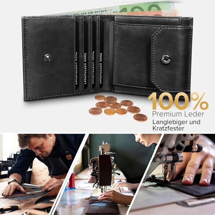 Чоловіче портмоне UNOSEKS з RFID захистом, Slim Wallet з відділенням для монет, картхолдер для кредитних карток (алюміній, карбон, чорний, S-A02)