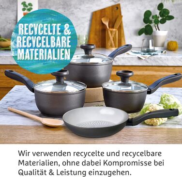 Prestige Earth Pan Cookware Pot Induction - 28cm / 7.5L - Non-Stick Ceramic, Recycled & Recyclable, Non-Toxic, Dishwasher Safe, Easy-Grip Handles (Cookware Set, 5 piece)
