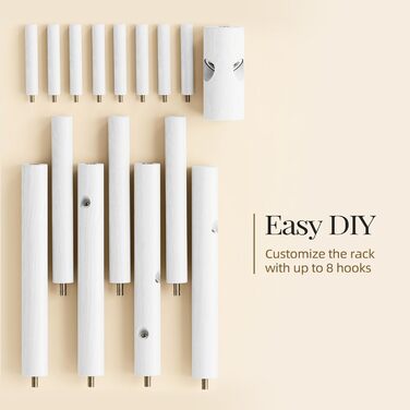 Freestanding Coat Rack with 3 Adjustable Heights & 8 Hooks, Sturdy Wooden Clothes Rack for Clothing, Hat, Used in Bedroom/Office/Entryway, White