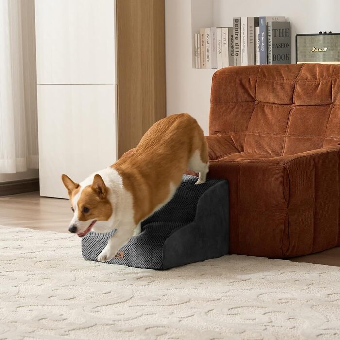 Сходинка для собак, 2 сходинки, 30 см, для маленьких собак та котів, миється, неслизька, сіра