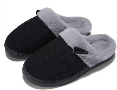 Домашні тапочки для жінок NineCiFun з меморі-піною, м'які, для дому та вулиці, з антиковзкою підошвою, з теплим плюшевим підкладкою, сірі (світло-сірі) (44/45 EU, чорний/сірий)