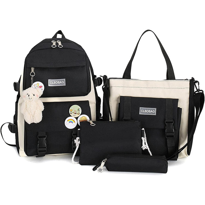 Чорний шкільний рюкзак для дівчаток-підлітків, набір, бутик-модель, 31 x 44 x 14 см