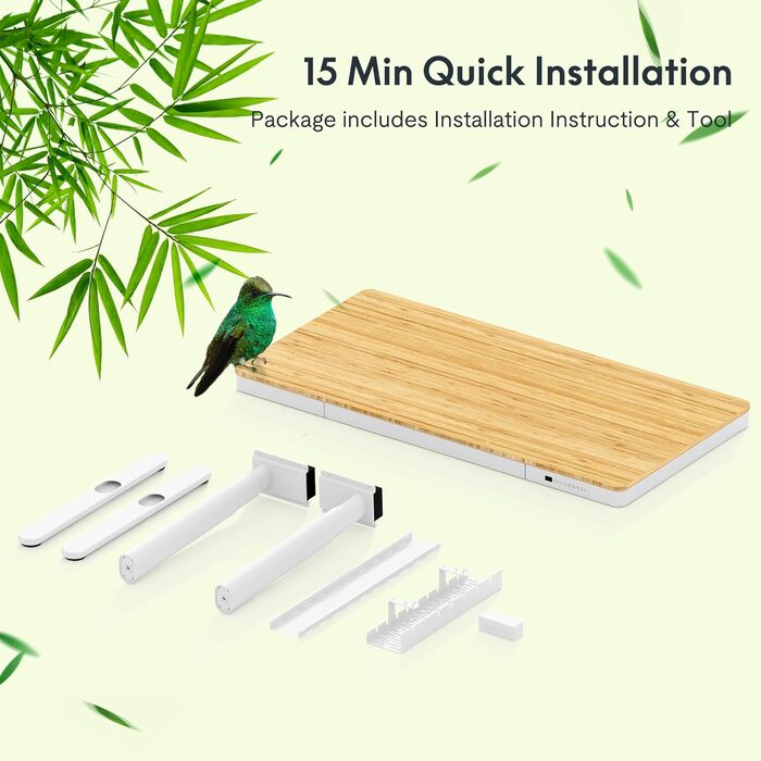 FLEXISPOT Electric Standing Desk with LED Display, Memory, USB & Drawer - 140x70cm Bamboo/White (with Qi Charging)