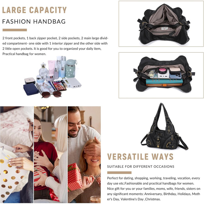 Сумка жіноча Angel Kiss Hobo через плече з PU шкіри, чорна (801) - багато відділень