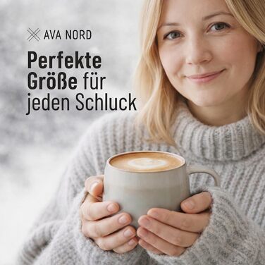 Набір керамічних кавових чашок 4 шт, 470 мл – чашки з фаянсу у скандинавському стилі – великі кавові чашки, чашки для чаю та напоїв – для кави та чаю – підходять для мікрохвильової печі та миття в посудомийній машині, сірий колір