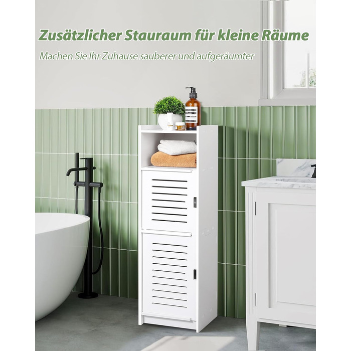 Aimu waterproof bathroom cabinets, bathroom storage units with open storage shelves, freestanding floor cabinets, corner organizers for bedroom, kitchen, hallway, white, 74x20x24 cm