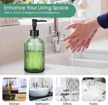 Скляні дозатори для мила Topsky (2 шт.), 400 мл, з чорною помпа, для кухні та ванної кімнати, ідеально для мила, лосьйонів та ефірних олій (оливковий зелений)