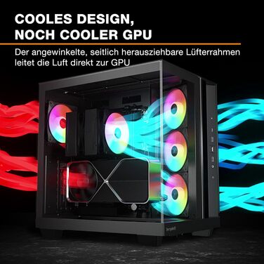 be quiet! Light Base 500 LX: Чорний корпус ПК з повністю прозорою передньою та бічною панелями, Show Case, Dual Chamber Design, 4 вентилятори Pure Wings 3 PWM, без RGB, задній порт-дизайн