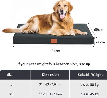 Orthopedic Dog Bed, Dog Sofa with Egg Crate Foam for Large Dogs, 112 x 81 cm, Removable and Washable, Non-Slip Bottom, (L 91 x W 69 x H 8 cm, Grey)