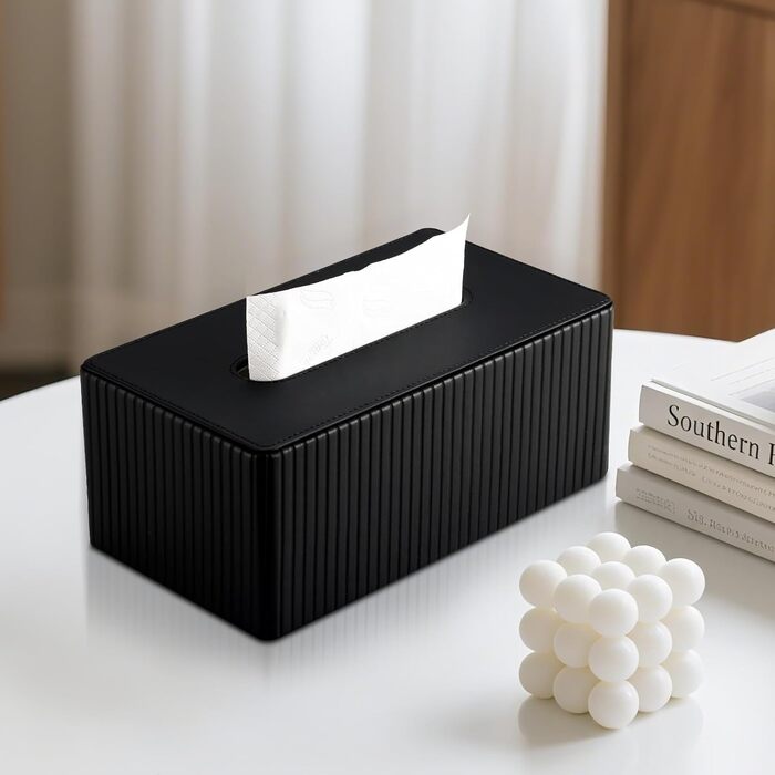 Стильна коробочка для серветок KingFOM з PU шкіри (чорна, прямокутна) – для вітальні, ванної кімнати та офісу