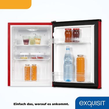 Exquisit Mini холодильник KB60-V-090E червоний | 52 л об'єм | LED-підсвітка | скляні полиці | ширина 45 см
