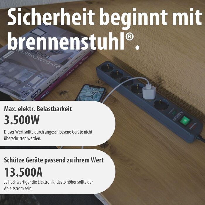 Мережевий фільтр Brennenstuhl Eco-Line на 6 розеток з захистом від перенапруги, вимикачем та кабелем 1.5м, антрацит