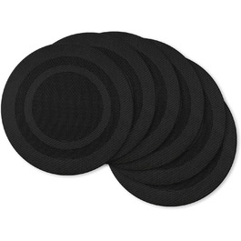 DII Everyday Vinyl Tabletop - Woven Vinyl for Indoor/Outdoor Use, Easy to Clean, Round Mat, Bordered, Black