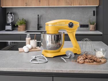 Кухонний комбайн KLAMER 1800W, планетарний міксер для тіста з чашею з нержавіючої сталі 6л (Premium Yellow)
