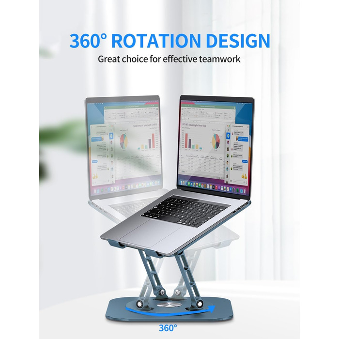 Adjustable Laptop Stand with 360° Swivel Base - Stable Ergonomic Foldable Laptop Riser for Desk - Compatible with MacBook Pro/Air & Notebooks up to 16 inches (Navy Blue)