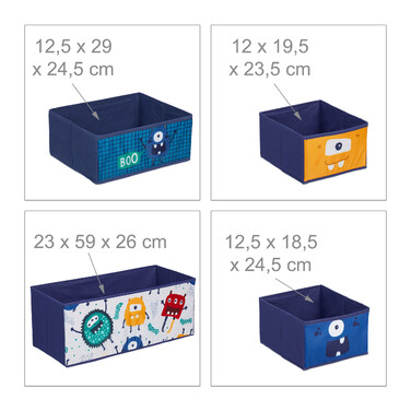 Relaxdays Children's Shelving Unit with Boxes, Monster Design