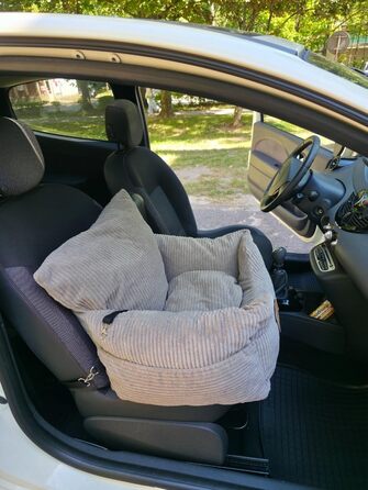 Автоматичний лежак для собак у машину з іменем, бежевий, 60x60x30 см