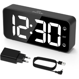 LED-годинник LATEC з двома будильниками, USB-порт для зарядки, регулювання яскравості, гучність 90-120 дБ, 8 мелодій, 12/24 год, чорний