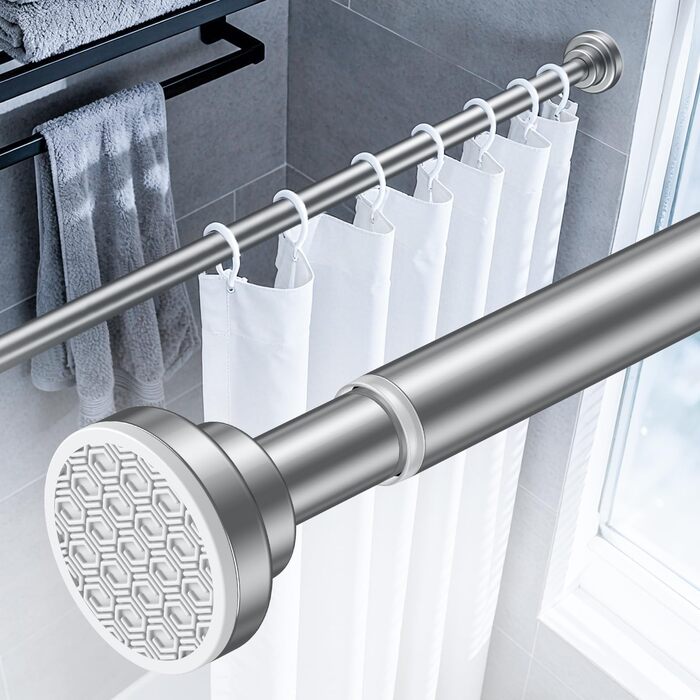 Штанга для душу Uniclife без свердління, 82–204 см, регульована, нержавіюча сталь, для ванної, вікна, шафи, срібна