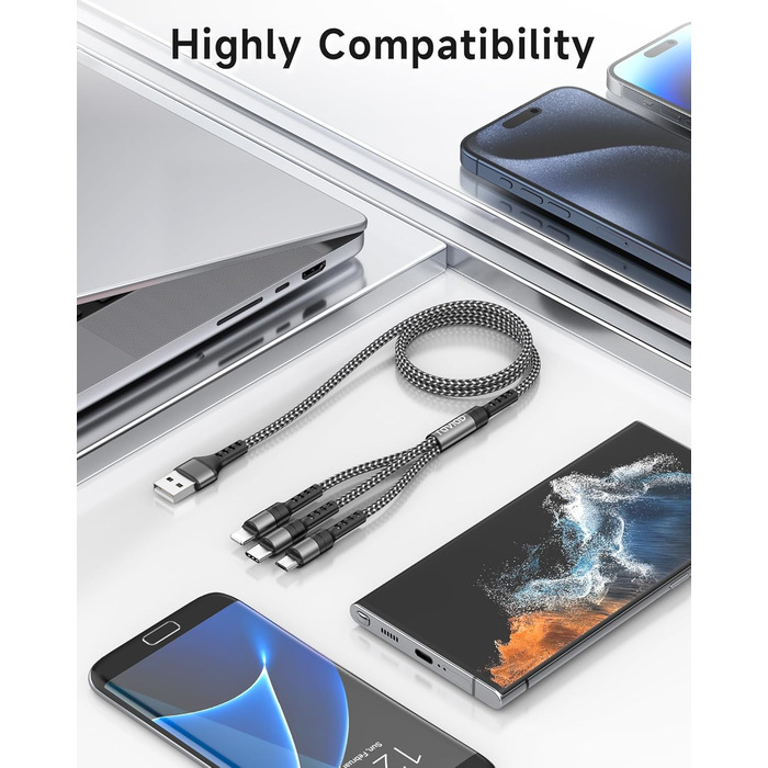 Мульти USB кабель RAVIAD 3 в 1 (2 шт x 2м) для iPhone, Samsung, Huawei та інших – сірий