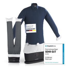 CLEANmaxx автоматичний випрямляч сорочок PRO з насадкою для штанів | Замінює праску, відпарювач, steamer | Пристрій для прасування з манекеном для сорочок, блузок та штанів | Інноваційний та ефективний Pro з насадкою для штанів, чорний