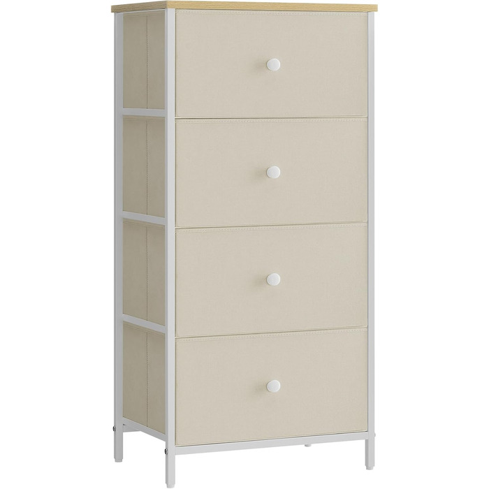 SONGMICS Chest of Drawers, Storage Cabinet with 4 Fabric Drawers, Metal Frame, Tall and Narrow, White-Oak Finish LTS314W57 (Camel Yellow + Cream White, 30W x 45D x 91.7H cm (4 Drawers))