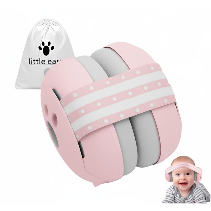 Навушники для захисту від шуму для немовлят та малюків (0-36 місяців), високоякісні дитячі навушники з регульованим антиковзним стрічкою, ідеально підходять для повсякденного використання, сну та подорожей, рожеві