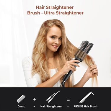 UKLISS Випрямляч для волосся з LED-дисплеєм, нагрівальний гребінець, захист від опіків, швидкий нагрів за 30 секунд