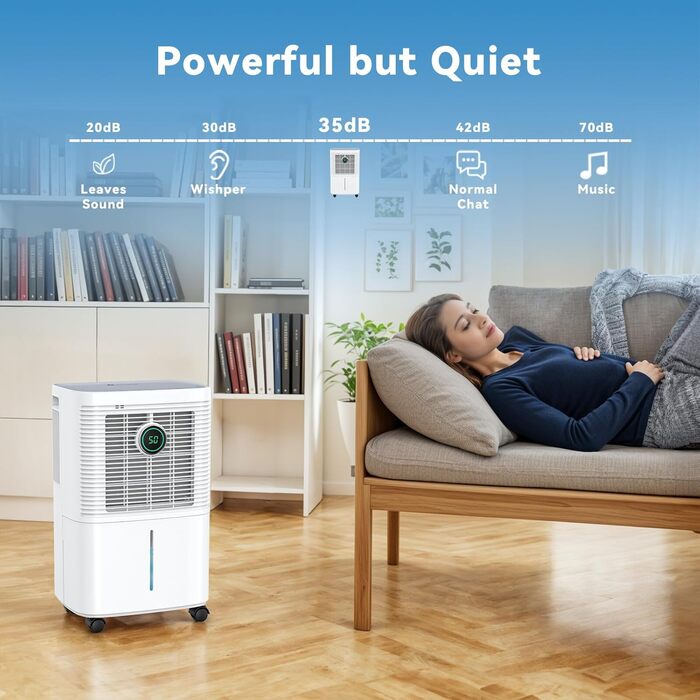 Invito Dehumidifier Electric 12L/24h with Digital Humidity Display, 24H Timer, Continuous Drainage, Room Dehumidifier, Laundry Drying, Suitable for Apartments/Basements