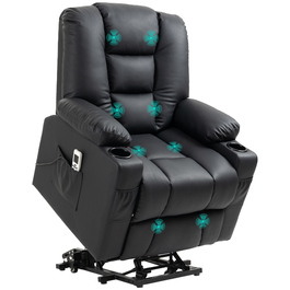 HOMCOM Massage Chair, Recliner with Rise Assist, TV Chair with USB Port, with Reclining Function, Wheels, Remote Control, Up to 150 kg, Black | Aosom