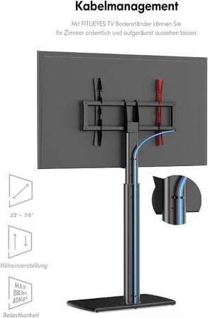 FITUEYES Adjustable Swivel TV Stand with Wood Base - Fits 32-70 inch TVs up to 40kg, VESA 400x600 - Black