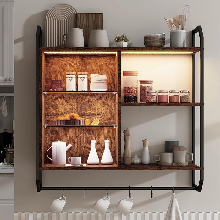 Стильне металеве виноградник на стіну з LED-підсвічуванням, 3 яруси, для бару, кухні, вітальні, ресторану, чорний, 20x80 см