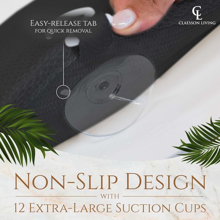 Подушка для ванни для всього тіла 125x43см, килимок для ванни з підголовником, підтримка шиї, спини та ніг. З мішком для прання та сумкою для подорожей, гачками для швидкого сушіння. Чорний колір.