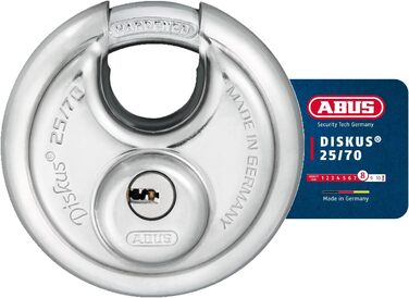 Замок дисковий ABUS Diskus 25/70, нержавіючий, 5 ключів, антикорозійний, рівень безпеки 8, сріблястий