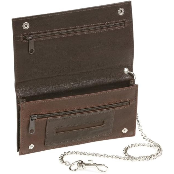 Biker Tobacco Pouch with Chrome Chain Tobacco Bag Rolling Pouch LEAS in Genuine Leather, Dark Brown - LEAS Special Edition
