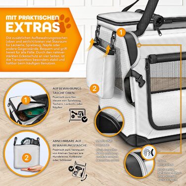 Транспортна переноска для собак та котів TRESKO® S (50x34x34 см) з підкладкою, шпателем та відбивачами | Переноска для собак та котів | Міцна переноска для собак, сіра